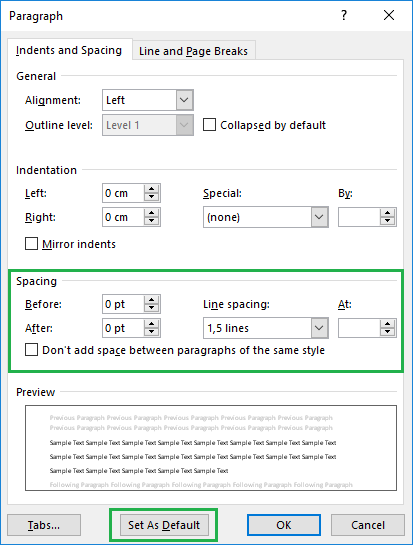 Picture: Setting up spacing in Paragraph