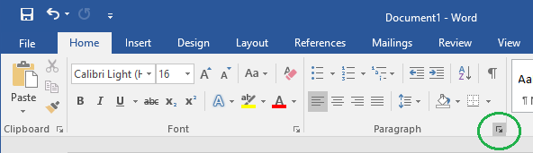 Bild om hur man expanderar paragraf fliken i Word