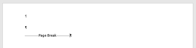 Picture: How the Page Break looks like in the document while the formatting symbol is active