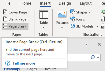 Picture: Where to find Page Break in Word through Insert
